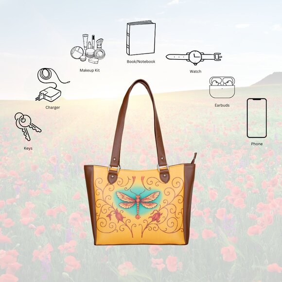 Printed Leather Shoulder Tote Bag for Women–Sling Bag Daily Use Purse for Office - Picture 4 of 10